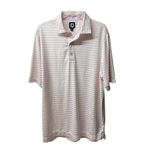 FootJoy Lisle 2 Color Stripe Self Collar. White/light pink. Size Lg. Retail $72